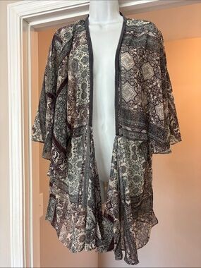 Chic Bohemian Zara Printed Open Front Boho Kimono - Cream & Brown